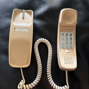 AT&T TRIMLINE Push Button Corded Desk Phone Telephone tan beige